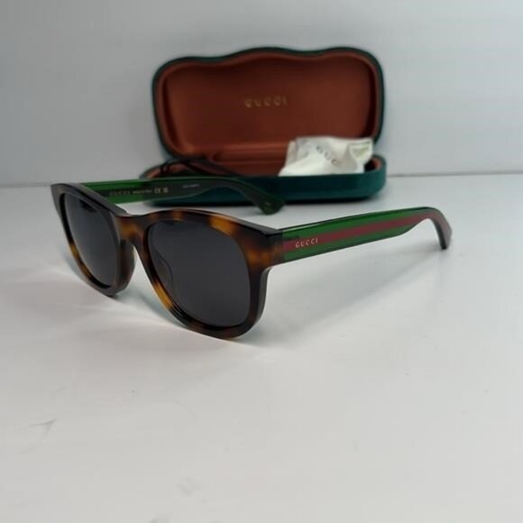 Gucci Tortoiseshell Sunglasses with Red and Green Stripes - Picture 10 of 13